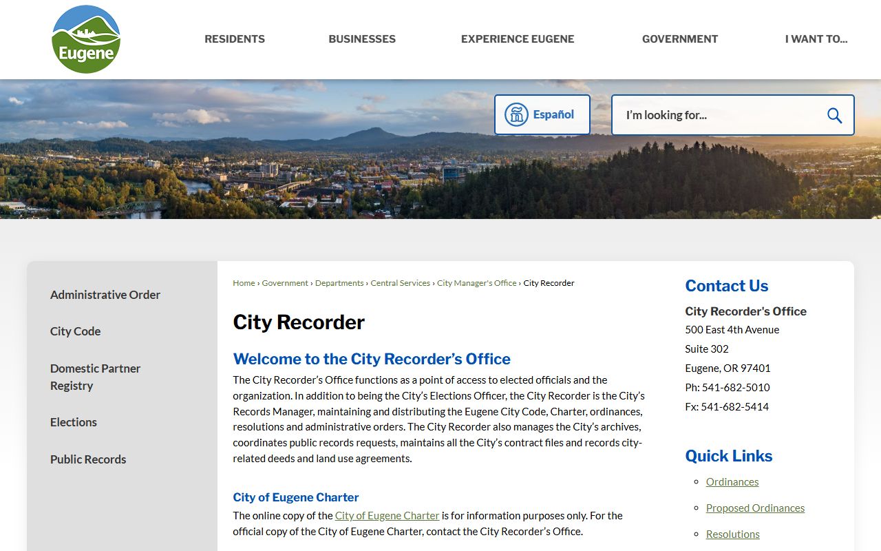 Eugene City Recorder's Office for Eugene bankruptcy records research