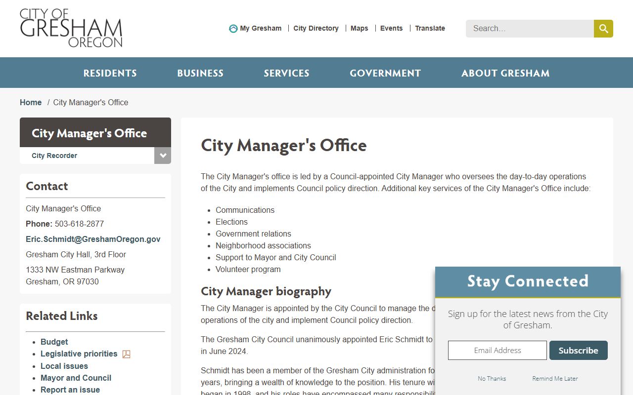 Gresham City Manager's Office for Gresham bankruptcy records