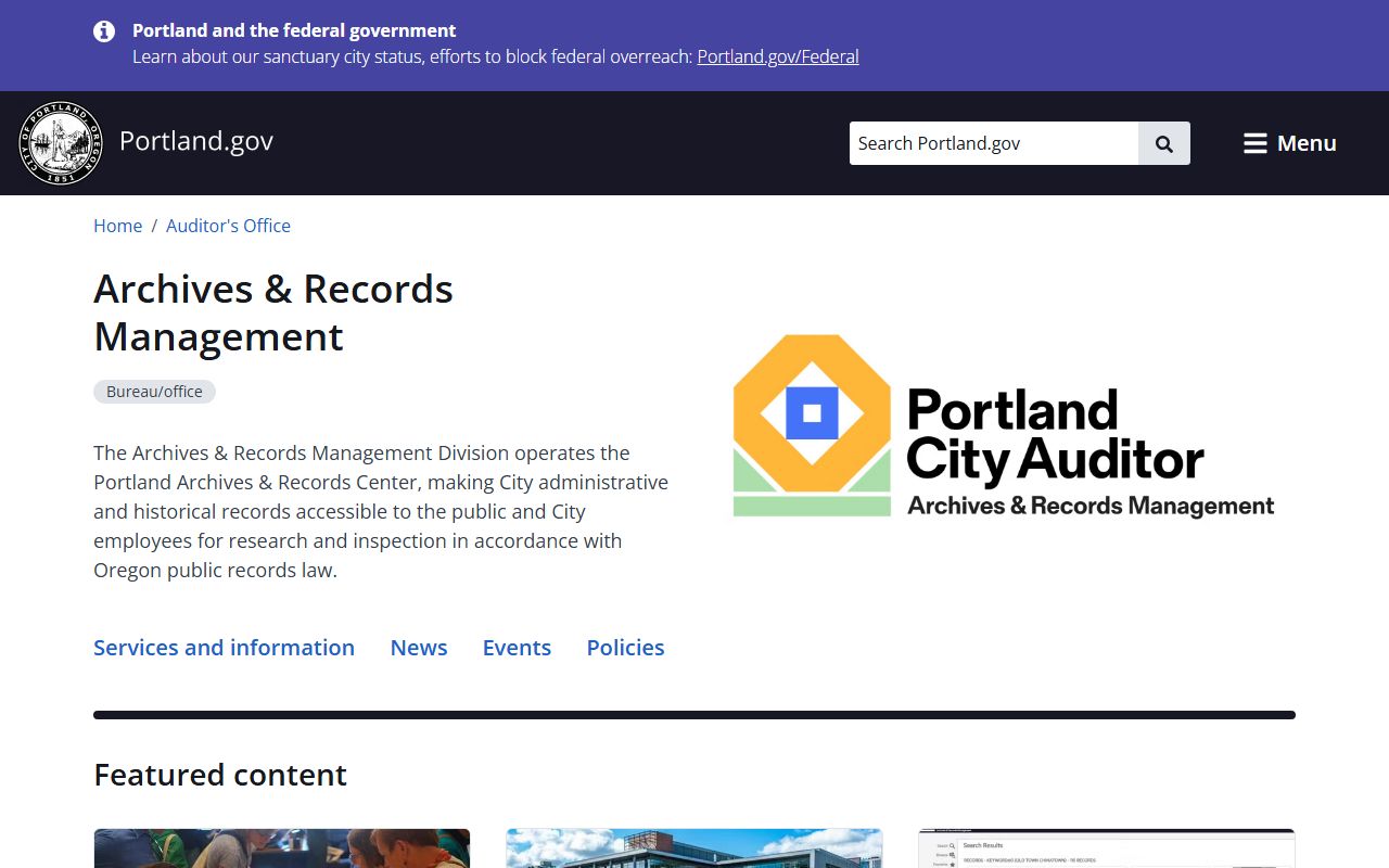 Portland Archives and Records Center for Portland bankruptcy records