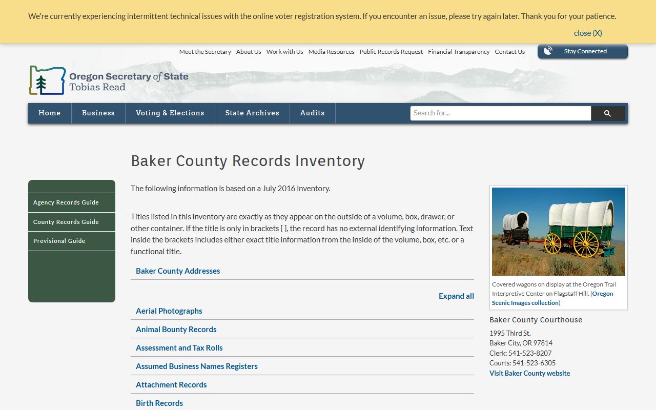 Baker County records inventory for bankruptcy records research