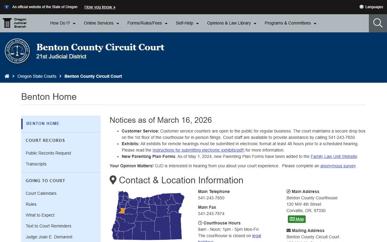 Benton County Circuit Court information for bankruptcy records research