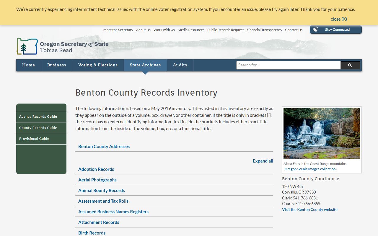 Benton County records inventory for bankruptcy records research