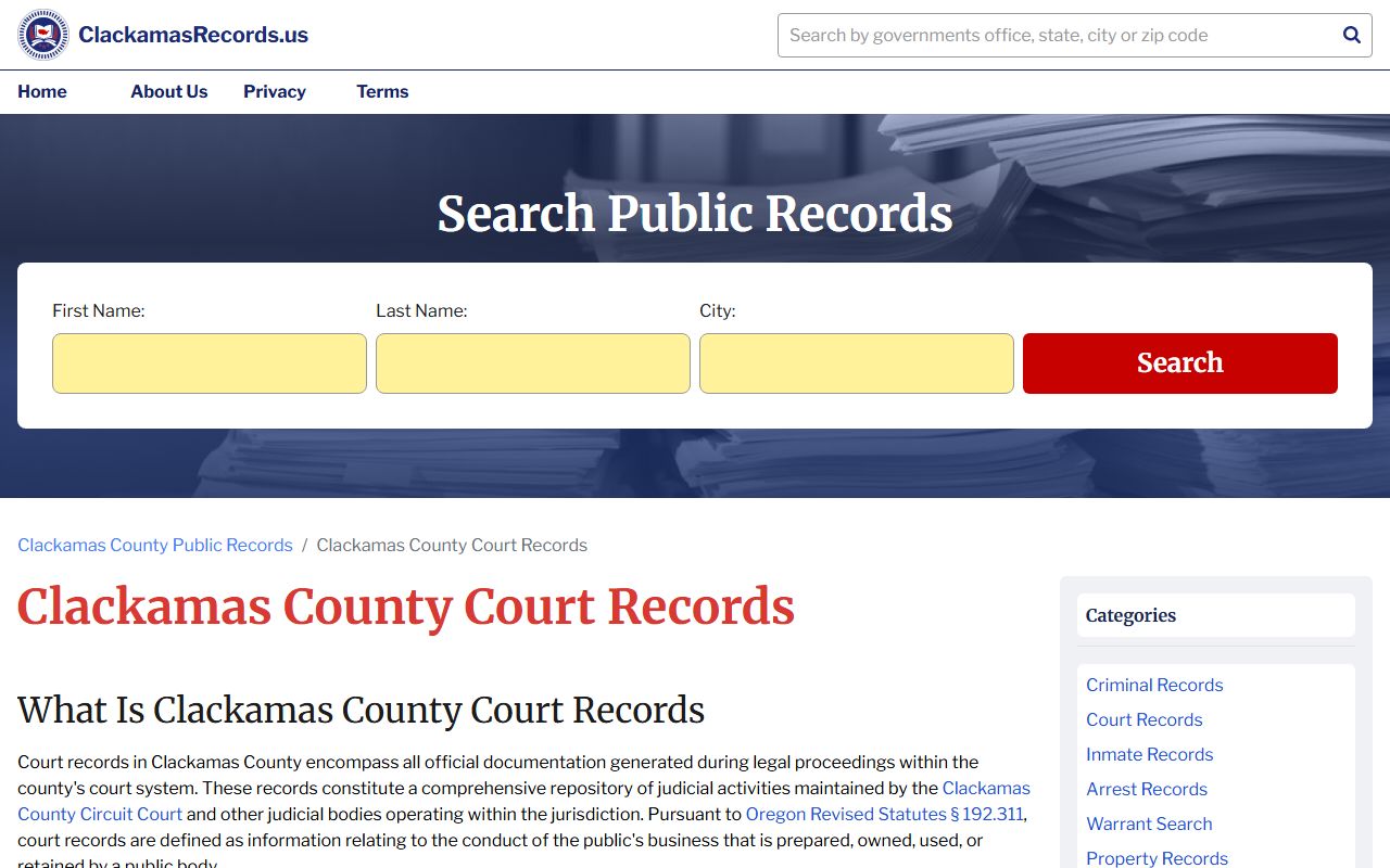 Clackamas County court records search for bankruptcy records