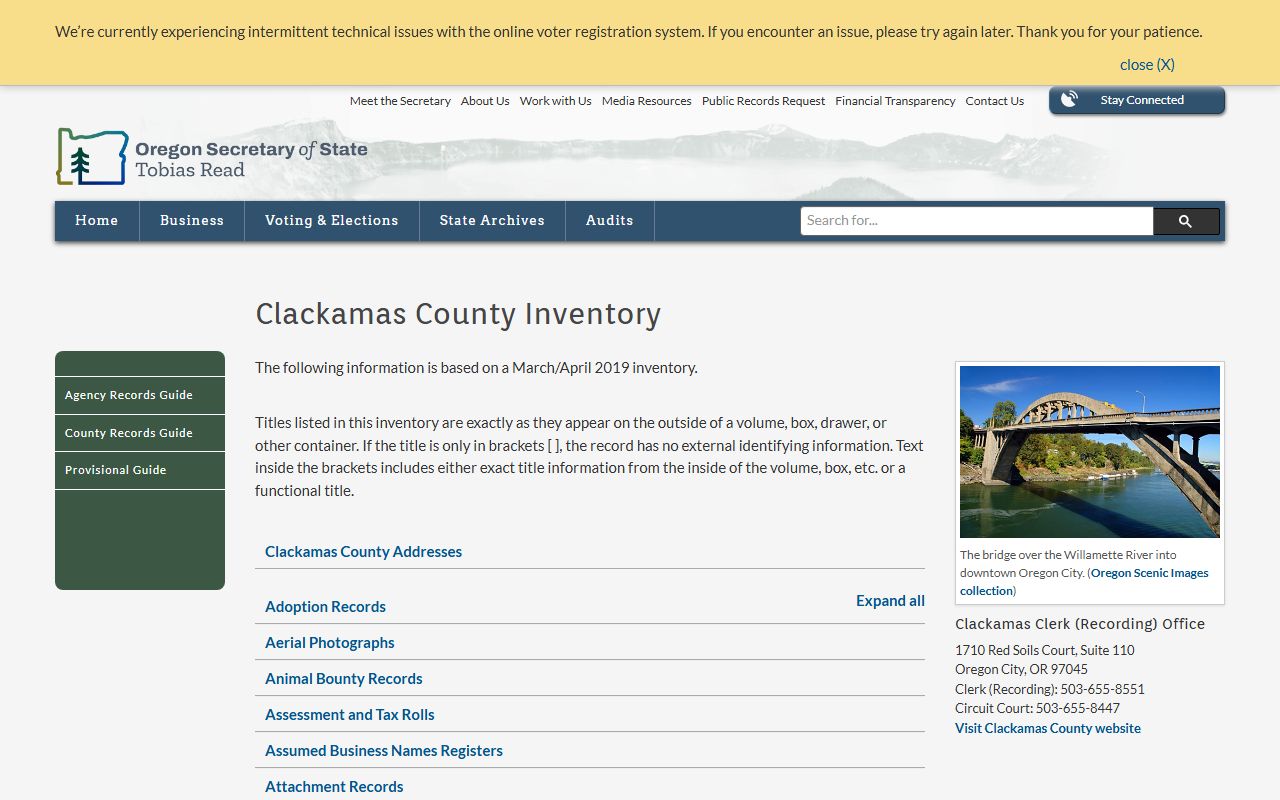 Clackamas County state archives resource for bankruptcy records