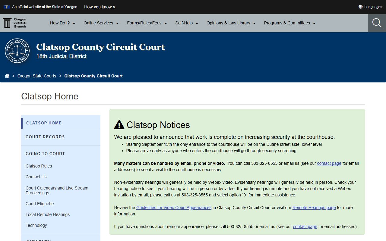 Clatsop County Circuit Court information for bankruptcy records research