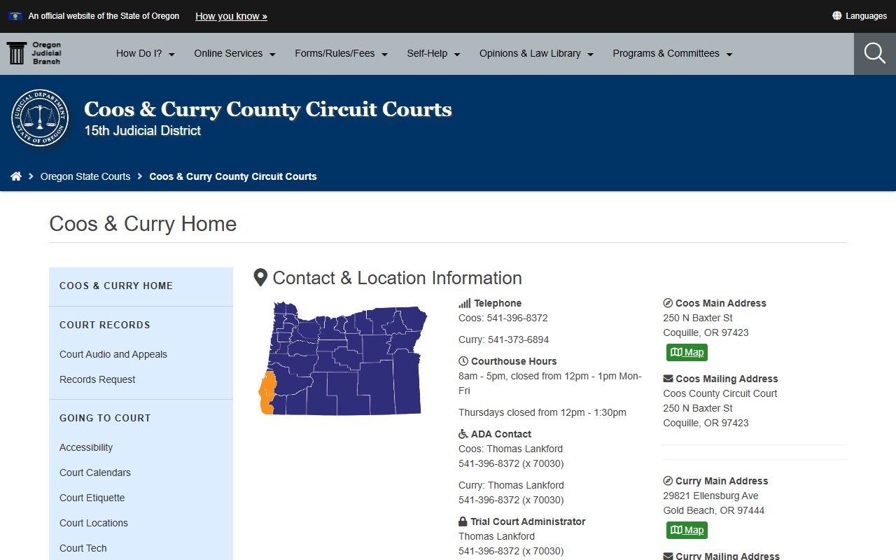 Coos County Circuit Court information for bankruptcy records research