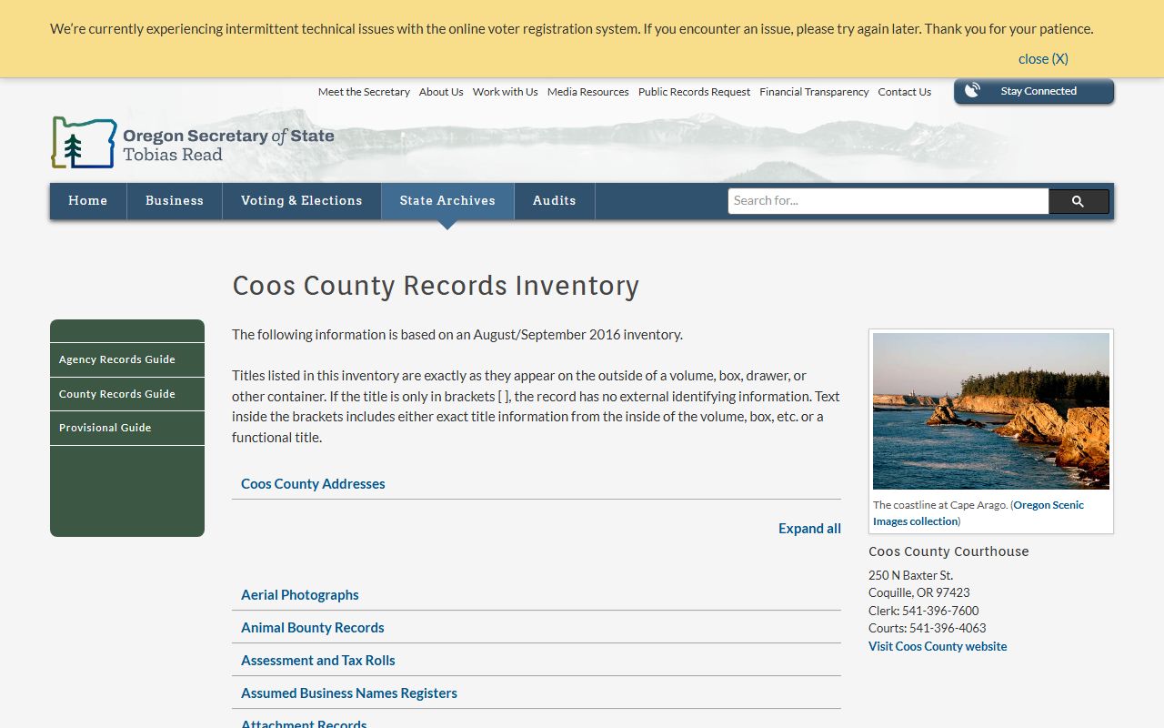 Coos County records inventory for bankruptcy records research