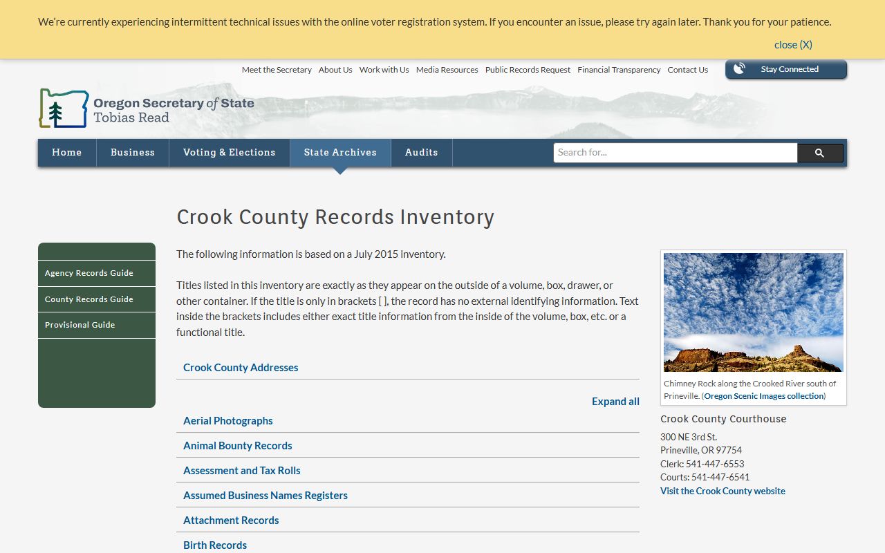 Crook County records inventory for bankruptcy records research
