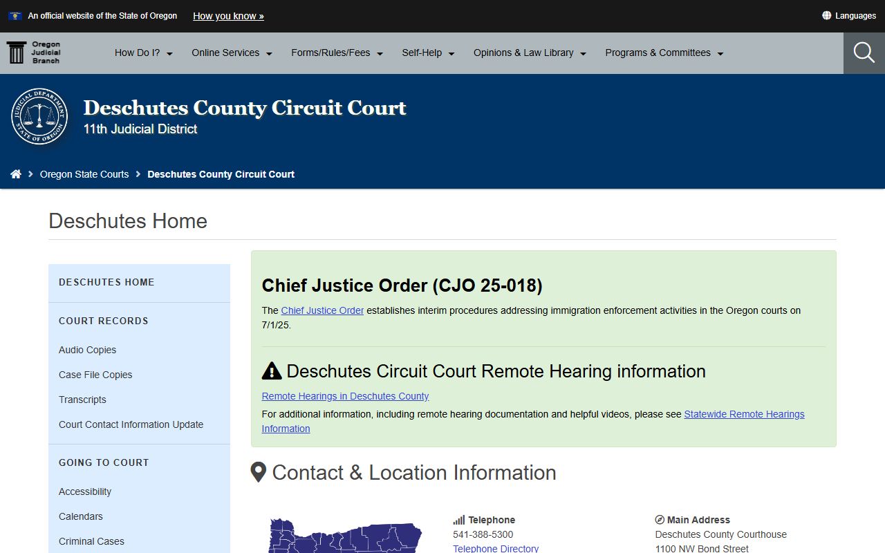 Deschutes County Circuit Court website for bankruptcy records