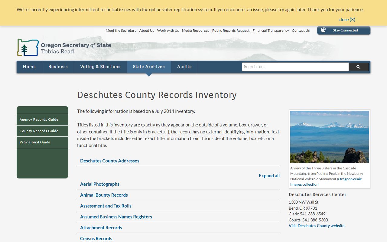 Deschutes County records inventory for bankruptcy records