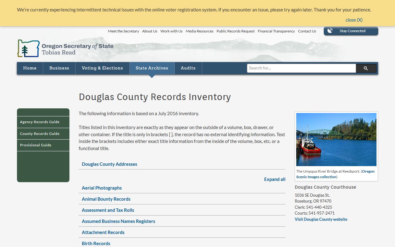 Douglas County records inventory for bankruptcy records research