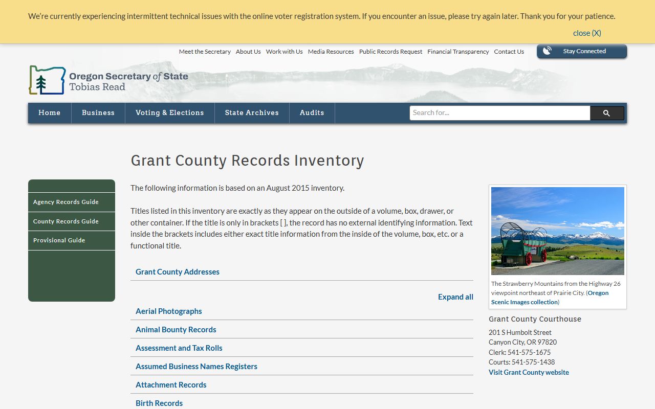 Grant County records inventory for bankruptcy records research