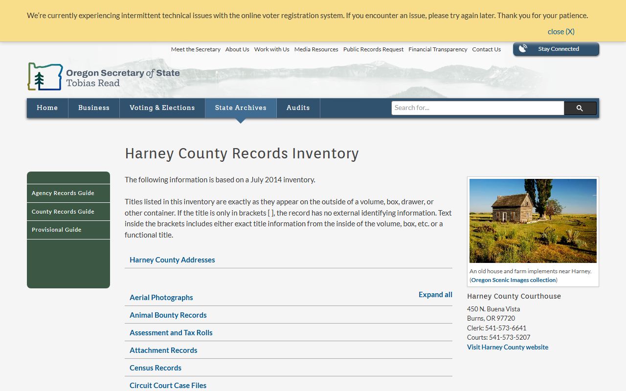 Harney County records inventory for bankruptcy records research