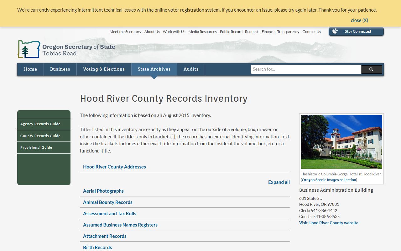 Hood River County records inventory for bankruptcy records research