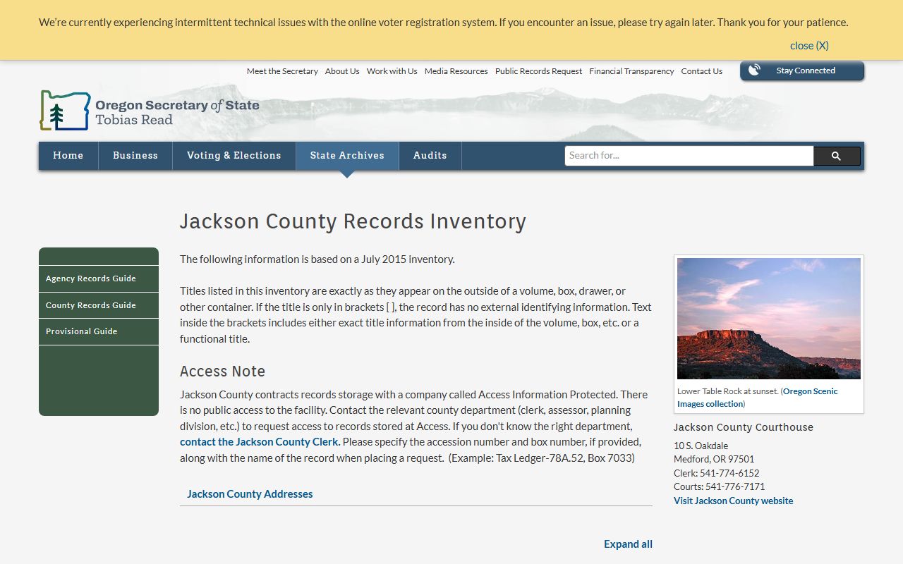 Jackson County records inventory for bankruptcy records research