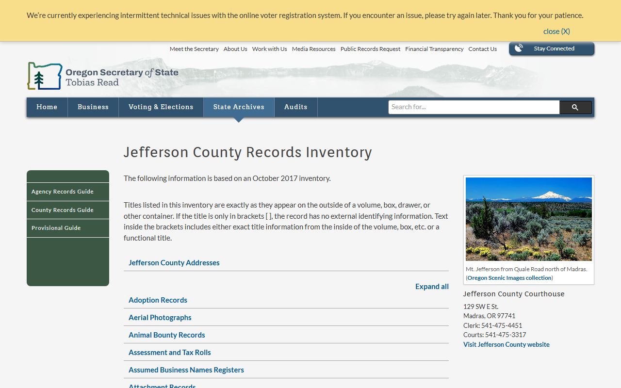 Jefferson County records inventory for bankruptcy records research