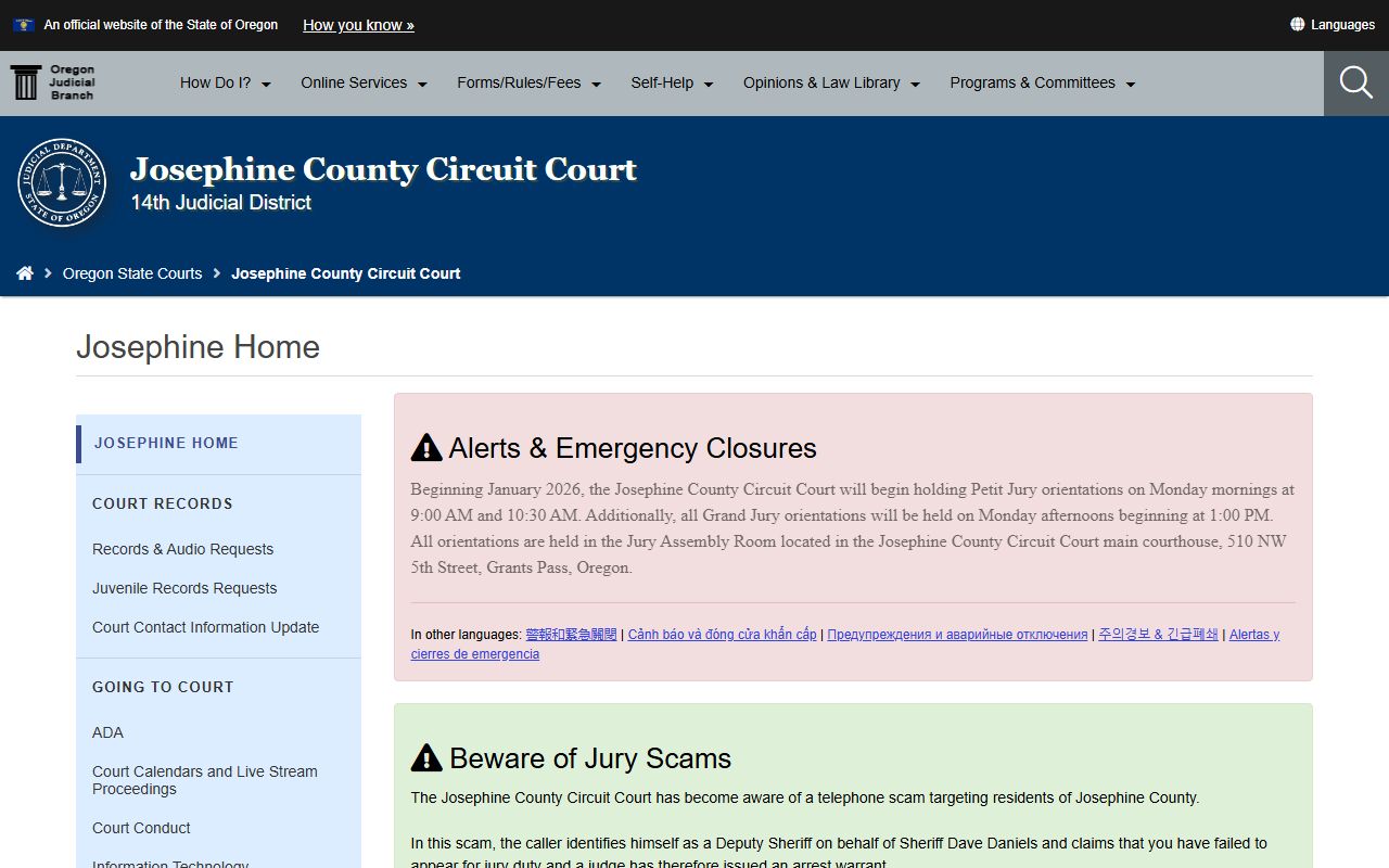 Josephine County circuit court page for bankruptcy records research