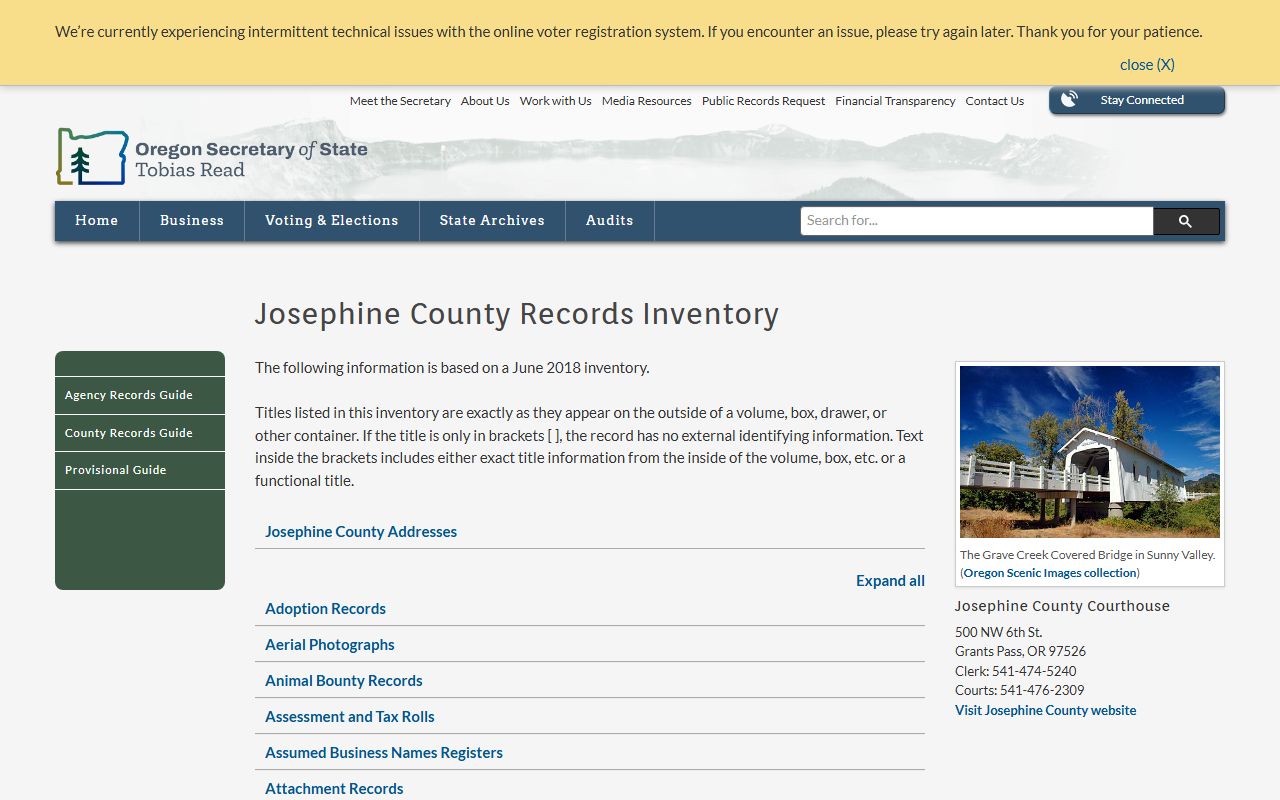 Josephine County records inventory for bankruptcy records research