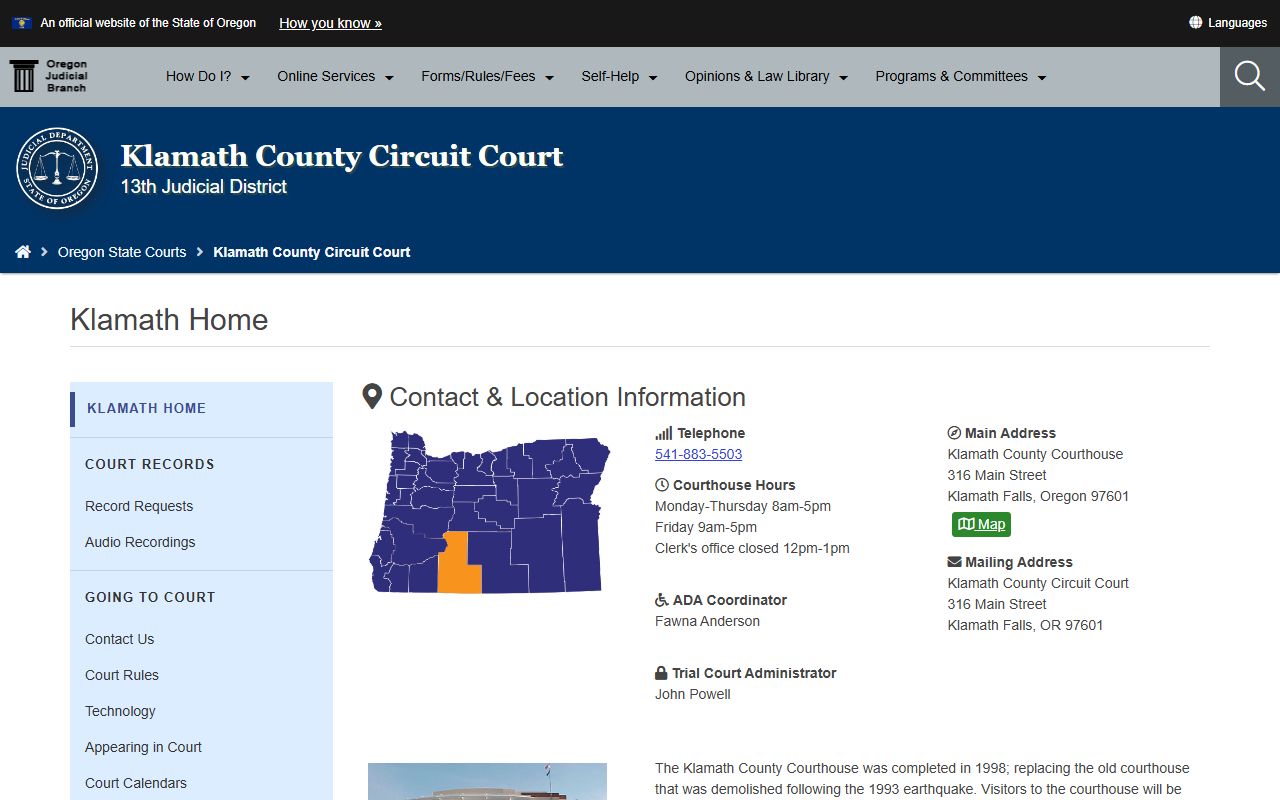 Klamath County circuit court page for bankruptcy records research