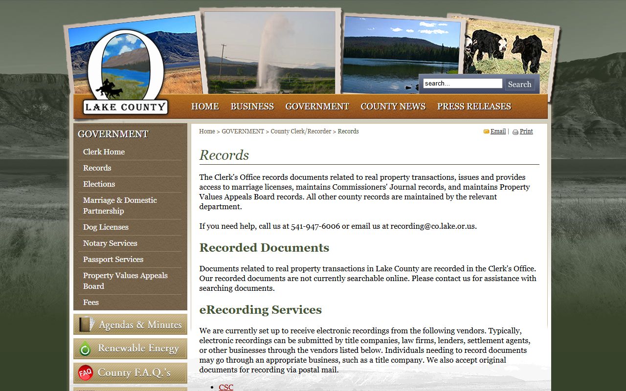 Lake County records page for bankruptcy records and public documents