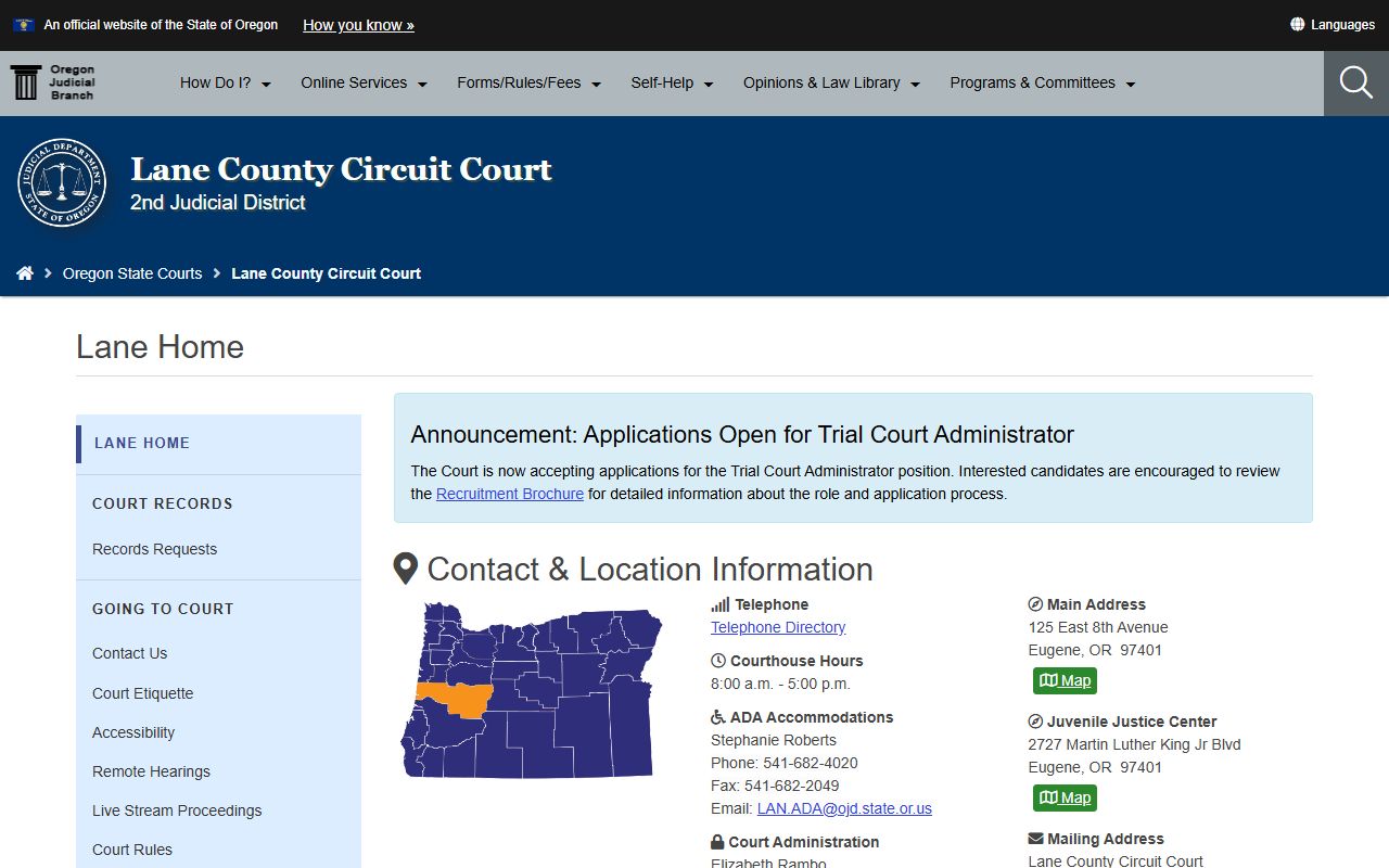 Lane County Circuit Court page for bankruptcy records research