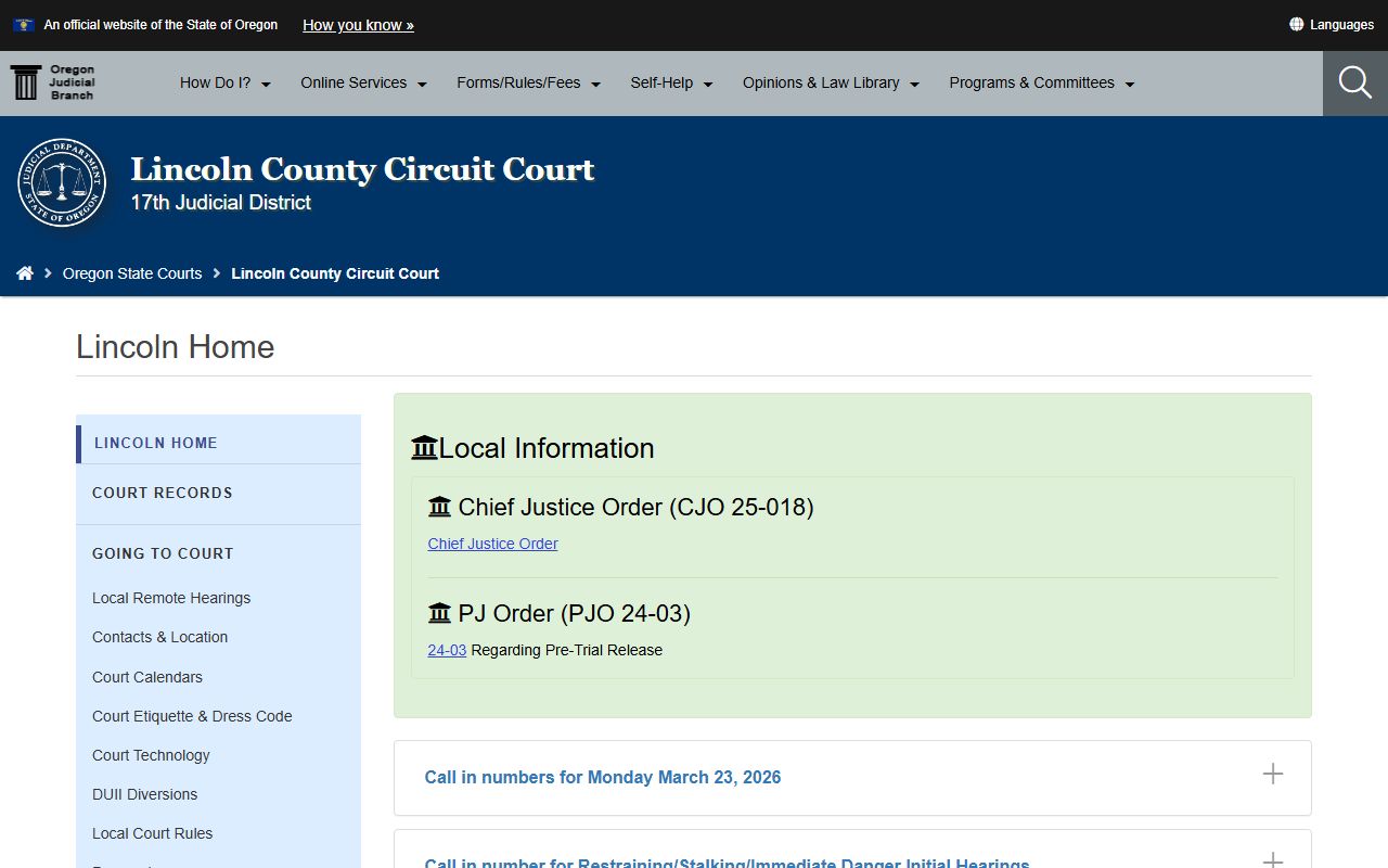Lincoln County Circuit Court page for bankruptcy records research