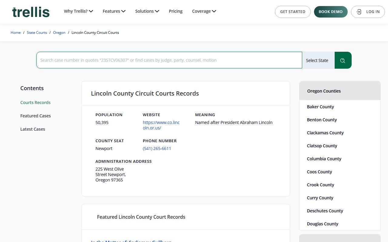 Lincoln County circuit records access for bankruptcy records research