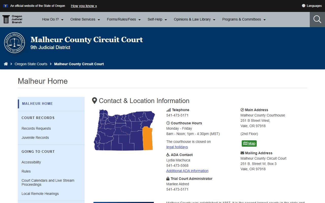 Malheur County Circuit Court page for bankruptcy records research