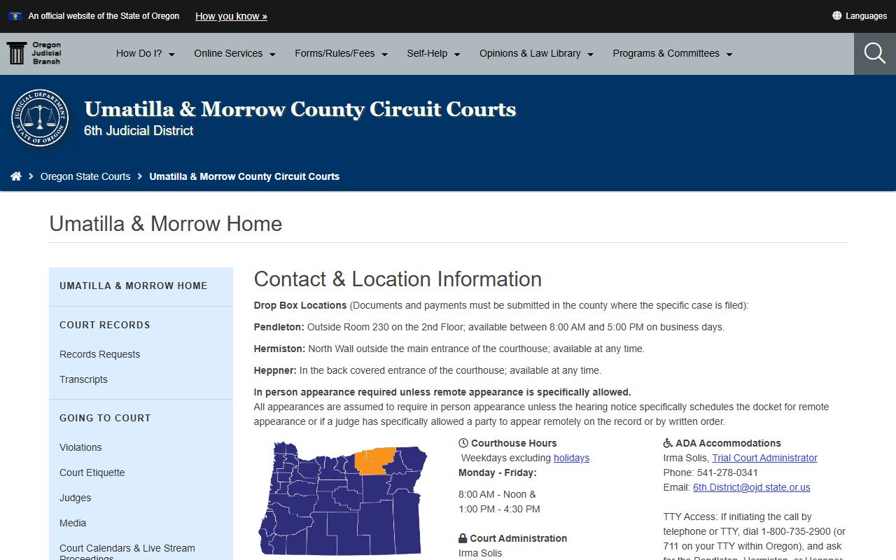 Umatilla-Morrow Circuit Court serving Morrow County bankruptcy records area