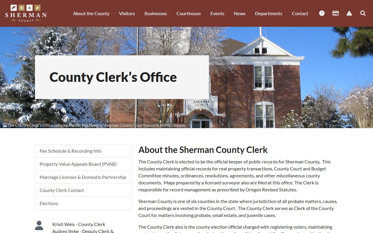 Sherman County Clerk's Office for bankruptcy records and local records access