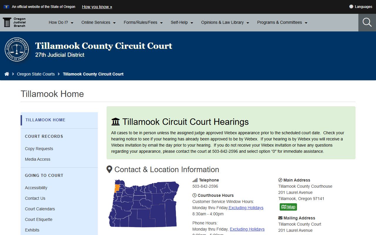 Tillamook County Circuit Court website for bankruptcy records research