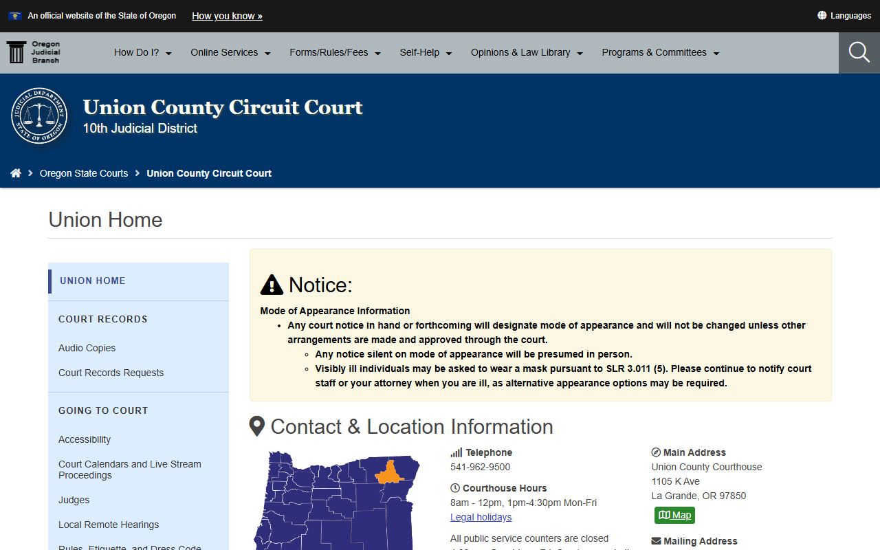 Union County Circuit Court page for bankruptcy records research