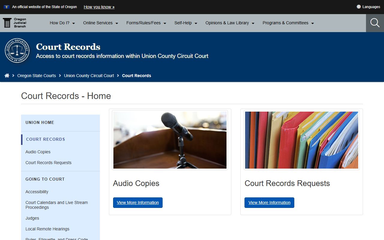 Union County court records page for bankruptcy records access