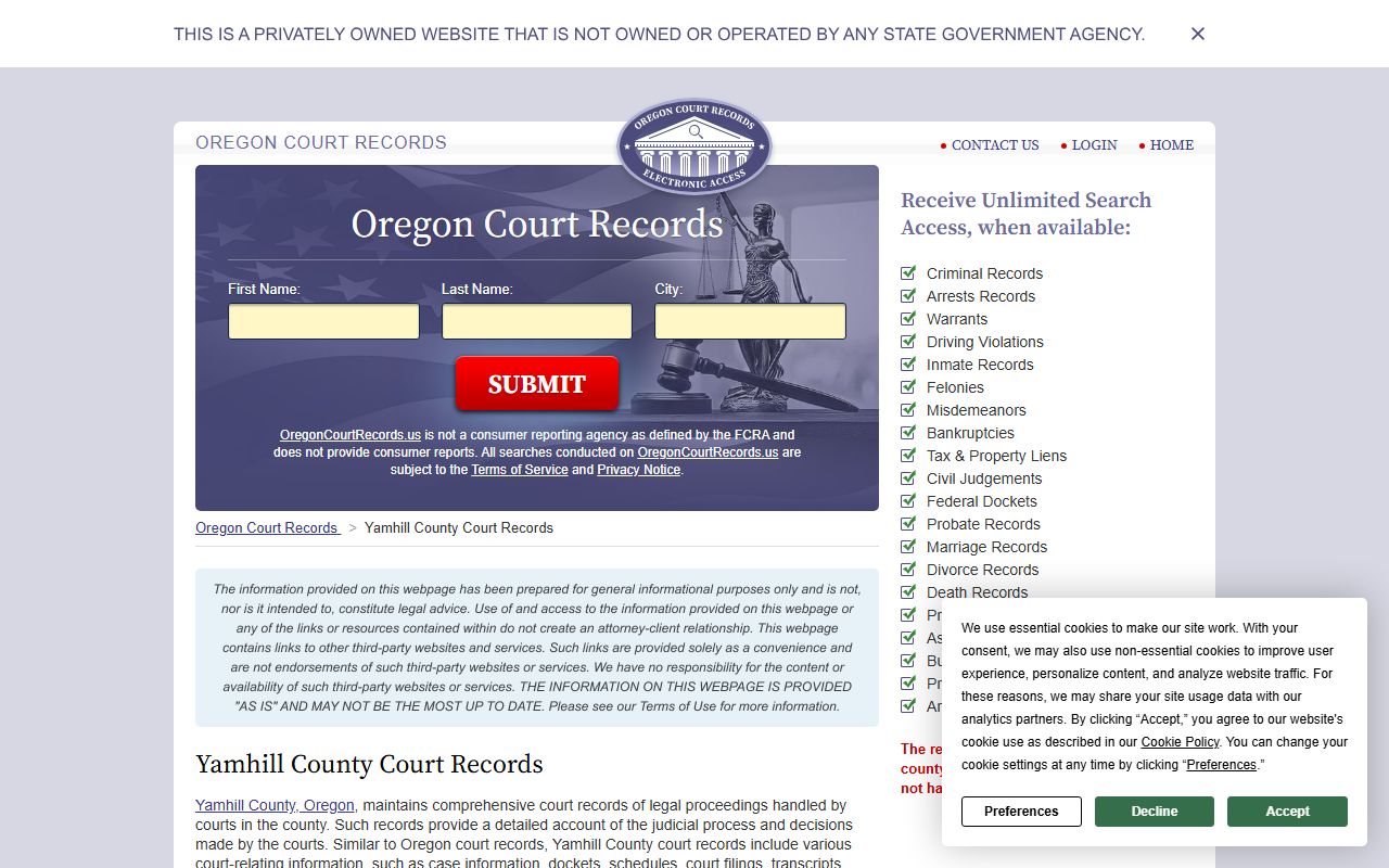 Yamhill County court records for bankruptcy records research