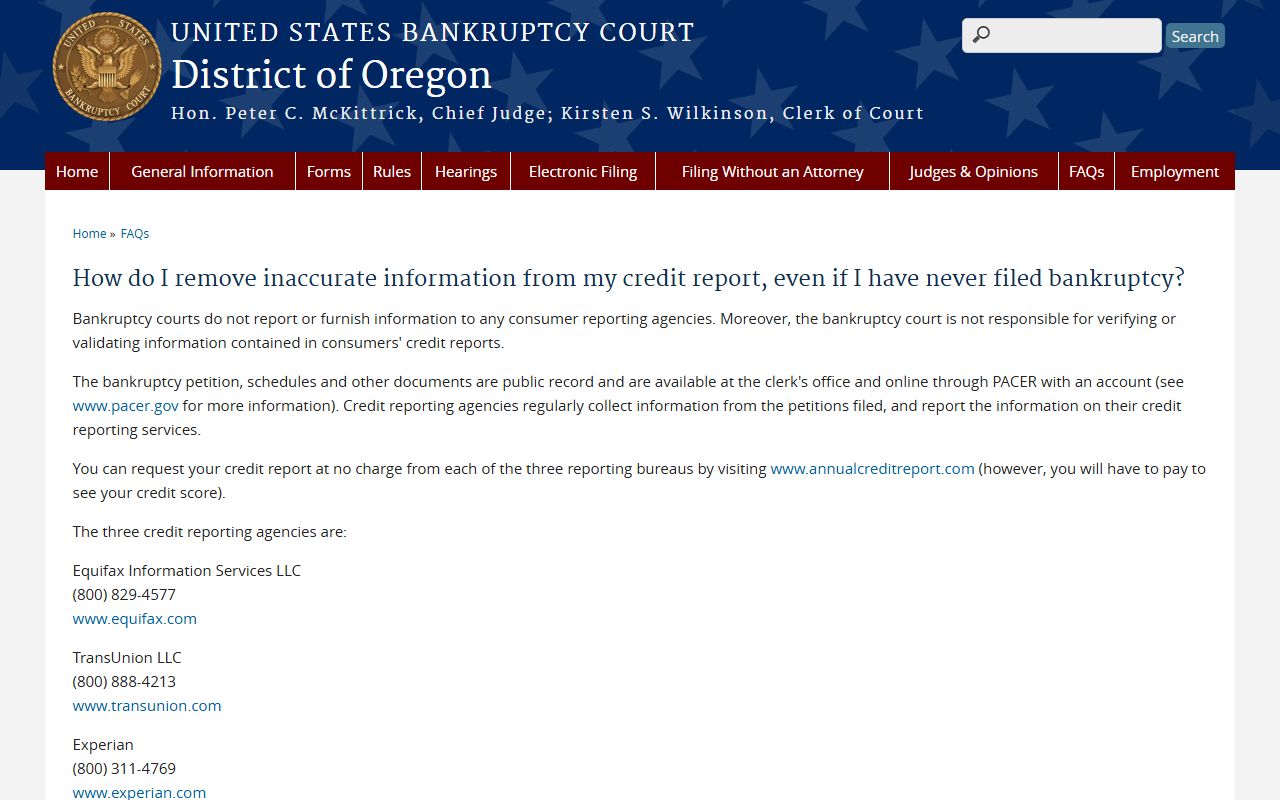 Oregon bankruptcy court certificate of negative filing for bankruptcy records