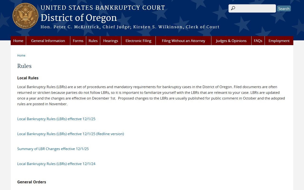 Oregon bankruptcy court local rules for bankruptcy records filings