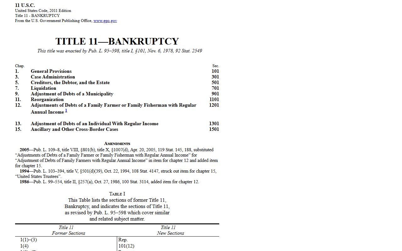 United States Bankruptcy Code Title 11 Oregon bankruptcy records reference